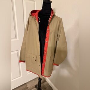 Stylish Women's Tan Utility Jacket with Red Accents - Rain Jacket 🌧️☔️ Vintage